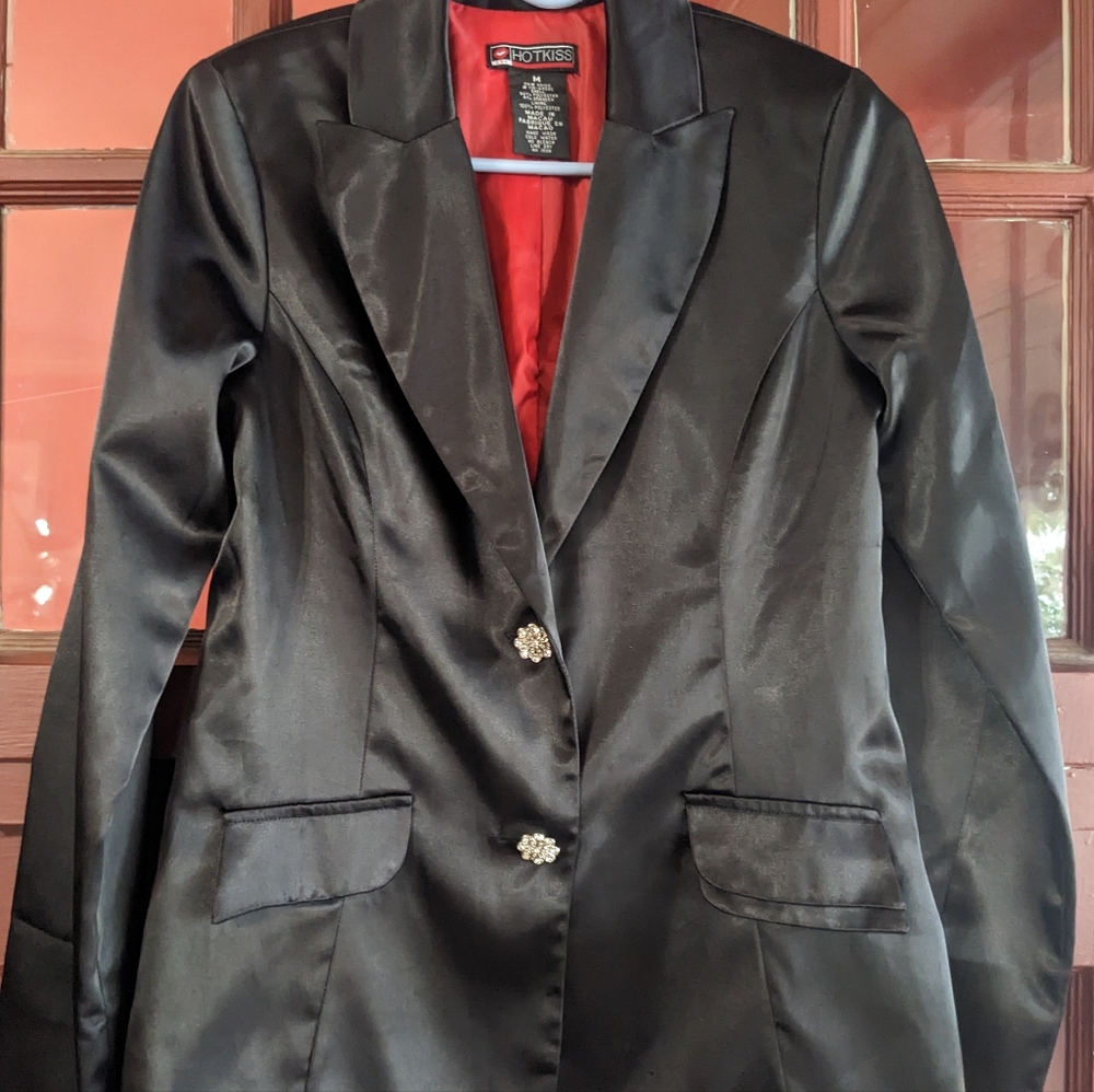 Y2K vintage Hot Kiss black satin blazer- Goth heaven!